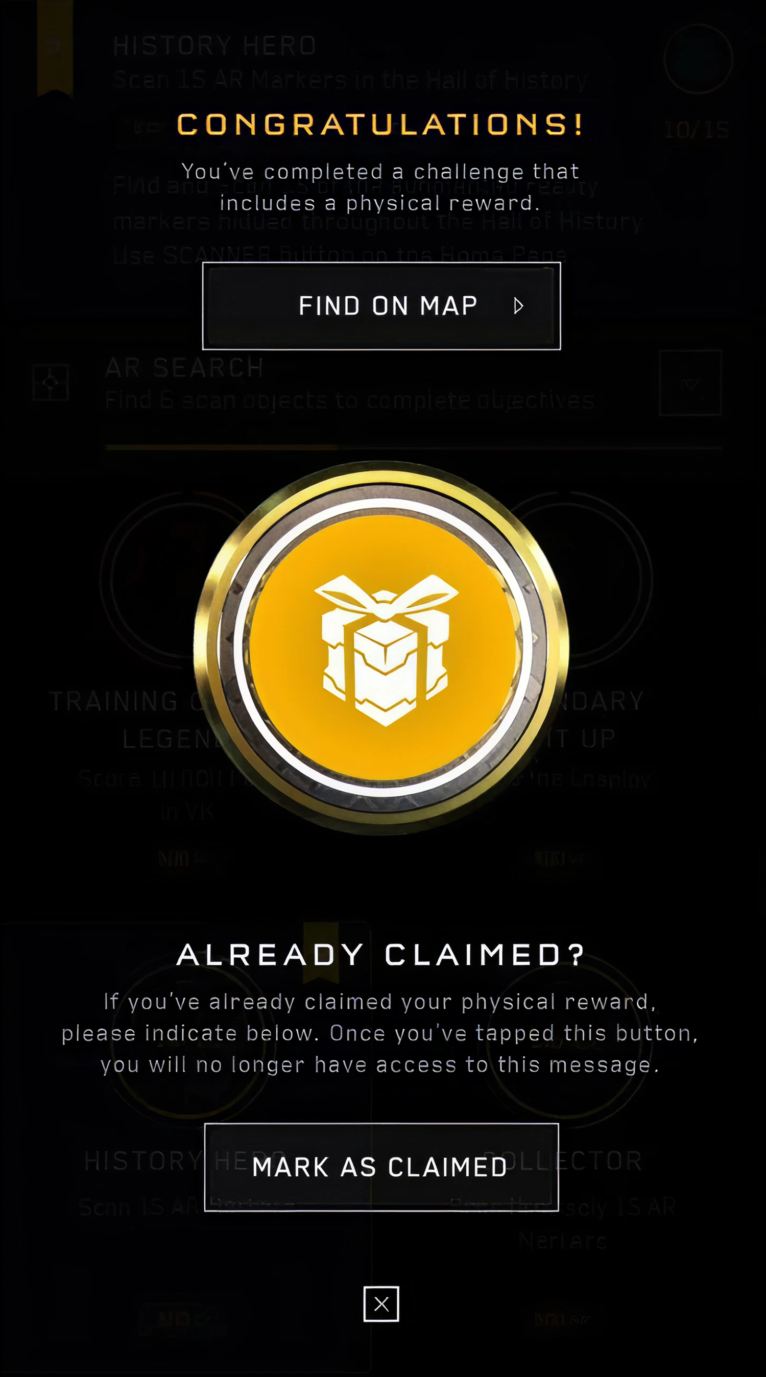 Challenges — physical reward claimed