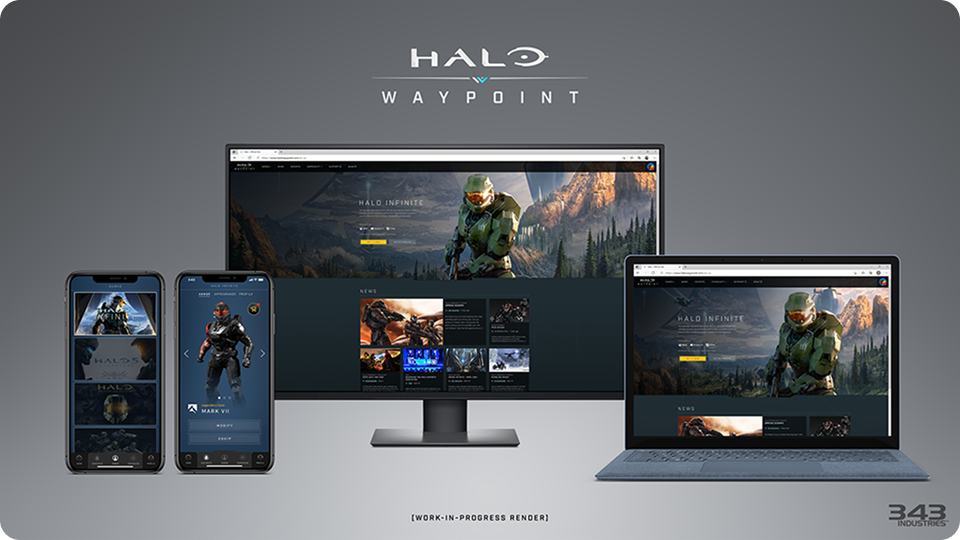 Halo Waypoint ecosystem — mobile, desktop, and laptop