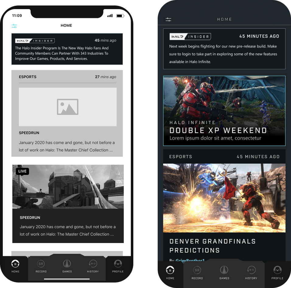 Home: Wireframe · Final UI