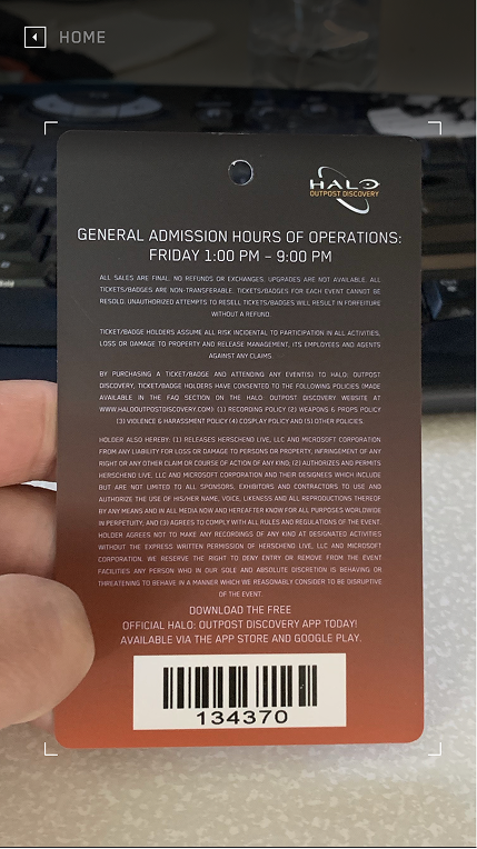 Physical badge — ticket