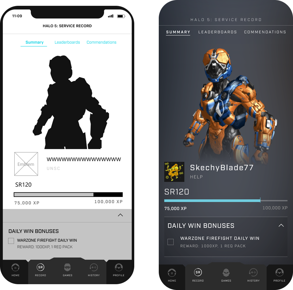H5 Service Record: Wireframe · Final UI